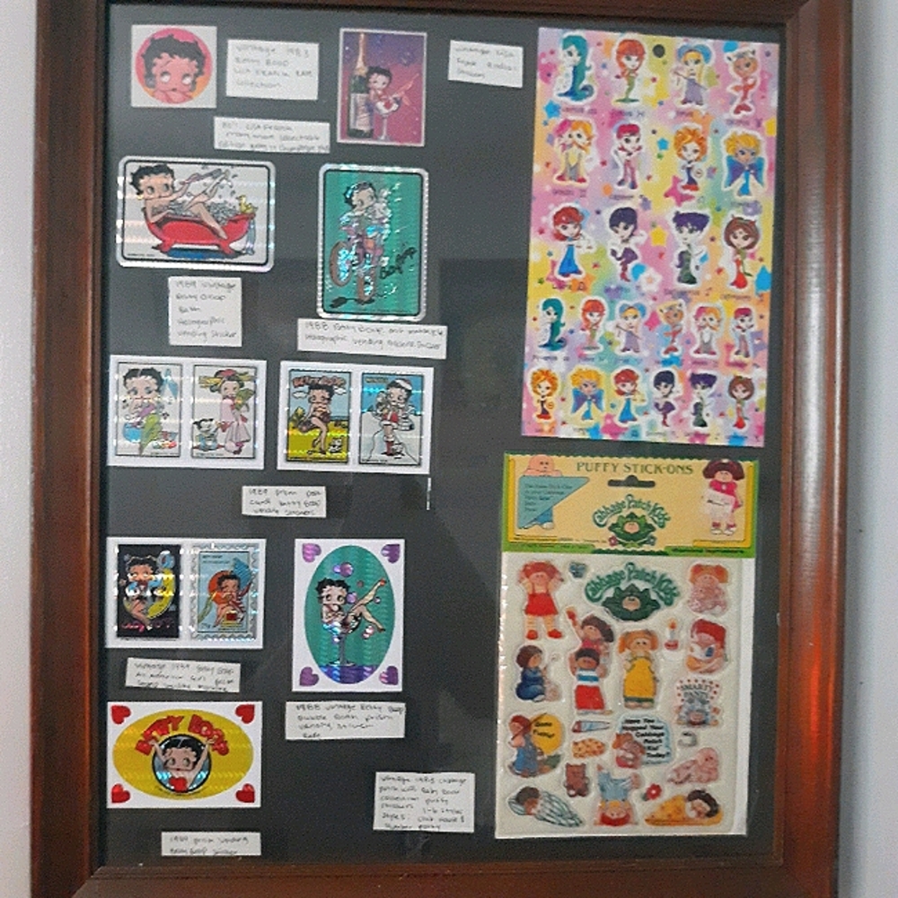 Vintage 1980's  stickers in frame